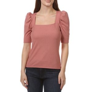 Lola Grace Ribbed Puff Sleeve Top Mauve Shirt Small